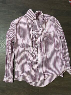 Women Rayon Pink and White Vertical Stripe Button-Up Shirt